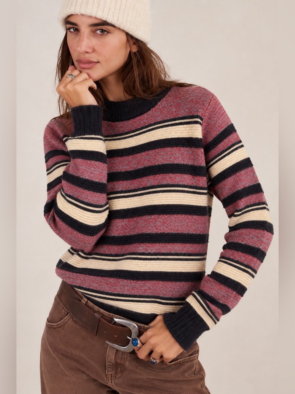 Scotch & Soda 100% wool Striped Crewneck Sweater - Pink & Black
